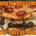 Mouth Orgasms  | MOUTH   ORGASMS; YES  THEY'RE  REAL | image tagged in pizza burger,funny | made w/ Imgflip meme maker