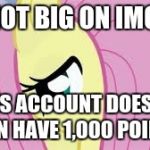 I can't wait for 1,000 points! | I'M NOT BIG ON IMGFLP! THIS ACCOUNT DOESN'T EVEN HAVE 1,000 POINTS! | image tagged in shy fluttershy,memes | made w/ Imgflip meme maker