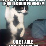 question cat | WOULD YOU RATHER HAVE THUNDER GOD POWERS? OR BE ABLE TO READ MINDS? | image tagged in question cat | made w/ Imgflip meme maker