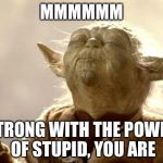 yodabutthurt | MMMMMM; STRONG WITH THE POWER OF STUPID, YOU ARE | image tagged in yodabutthurt | made w/ Imgflip meme maker