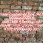Life Choices | Choices become actions,Actions become habits, and Habits become our character and your Character defines who you are. | image tagged in brick wall,choices,life,character,inspirational | made w/ Imgflip meme maker