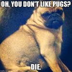 Salmon Pug | OH, YOU DON'T LIKE PUGS? DIE. | image tagged in salmon pug | made w/ Imgflip meme maker