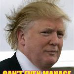 Unless We Can Overcomb This Threat, There Will Be Hell Toupee | THINKS HE CAN MANAGE BEING HEAD OF STATE; CAN'T EVEN MANAGE STATE OF HEAD | image tagged in donald trump,trump,donald trumph hair,memes,funny,front page | made w/ Imgflip meme maker