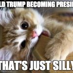 That's just a political meme | DONALD TRUMP BECOMING PRESIDENT? THAT'S JUST SILLY | image tagged in that's just silly cat | made w/ Imgflip meme maker
