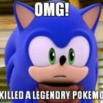 surprised sonic | OMG! I KILLED A LEGENDRY POKEMON | image tagged in surprised sonic | made w/ Imgflip meme maker