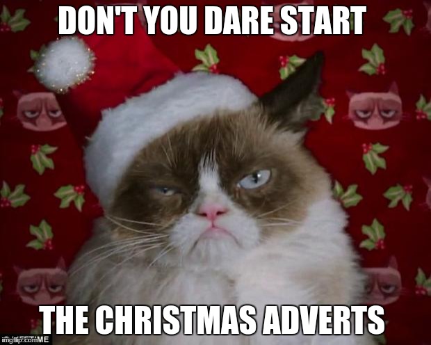 Grumpy Cat Christmas | DON'T YOU DARE START; THE CHRISTMAS ADVERTS | image tagged in grumpy cat christmas | made w/ Imgflip meme maker