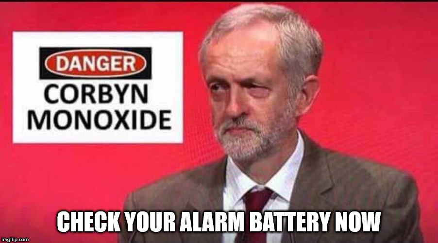 Corbyn monoxide | CHECK YOUR ALARM BATTERY NOW | image tagged in toxic corbyn monoxide labour danger | made w/ Imgflip meme maker