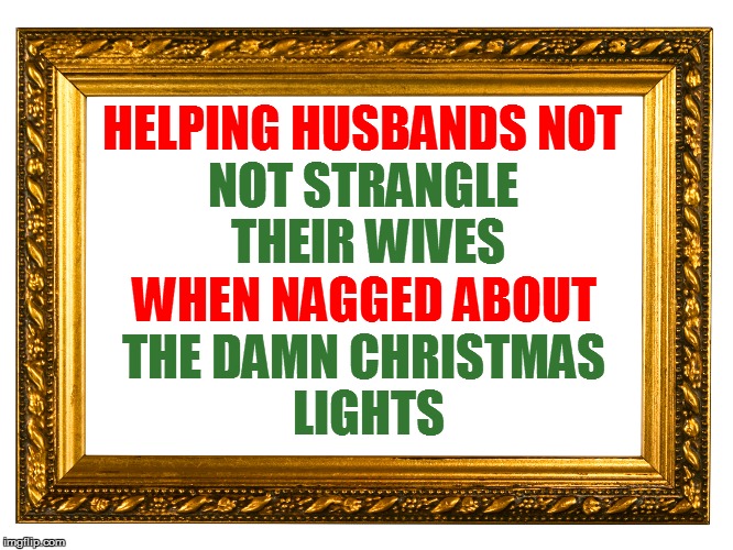 HELPING HUSBANDS NOT THE DAMN CHRISTMAS LIGHTS NOT STRANGLE THEIR WIVES WHEN NAGGED ABOUT | made w/ Imgflip meme maker