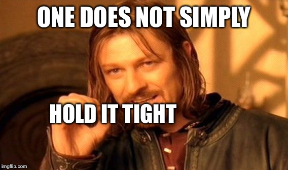 One Does Not Simply Meme | ONE DOES NOT SIMPLY HOLD IT TIGHT | image tagged in memes,one does not simply | made w/ Imgflip meme maker