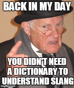 Back In My Day Meme | BACK IN MY DAY YOU DIDN'T NEED A DICTIONARY TO UNDERSTAND SLANG | image tagged in memes,back in my day | made w/ Imgflip meme maker