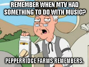MTV used to be about music | REMEMBER WHEN MTV HAD SOMETHING TO DO WITH MUSIC? PEPPERRIDGE FARMS REMEMBERS. | image tagged in mtv,music | made w/ Imgflip meme maker