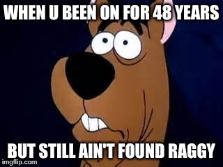Scooby Doo Surprised | WHEN U BEEN ON FOR 48 YEARS; BUT STILL AIN'T FOUND RAGGY | image tagged in scooby doo surprised | made w/ Imgflip meme maker