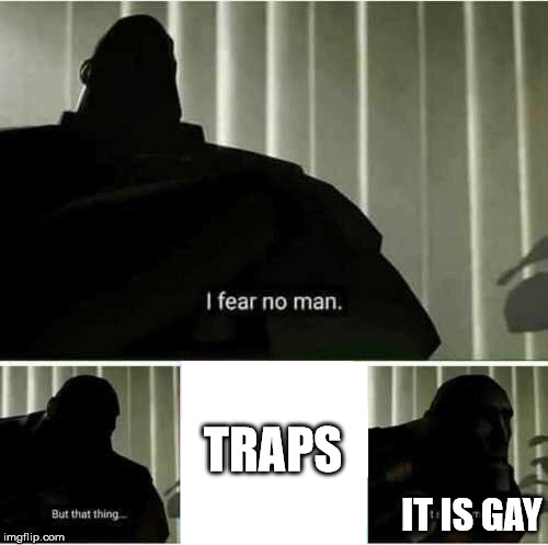 I fear no man | TRAPS; IT IS GAY | image tagged in i fear no man | made w/ Imgflip meme maker