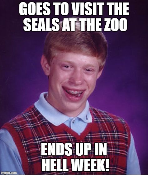 Bad Luck Brian Meme | GOES TO VISIT THE SEALS AT THE ZOO ENDS UP IN HELL WEEK! | image tagged in memes,bad luck brian | made w/ Imgflip meme maker