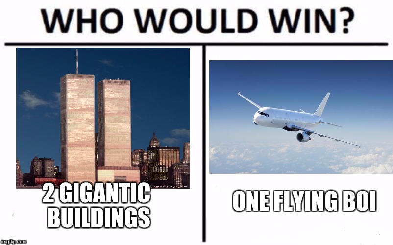 Who Would Win? Meme | 2 GIGANTIC BUILDINGS; ONE FLYING BOI | image tagged in who would win | made w/ Imgflip meme maker