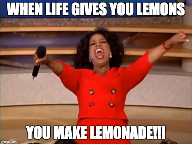Oprah You Get A | WHEN LIFE GIVES YOU LEMONS; YOU MAKE LEMONADE!!! | image tagged in memes,oprah you get a | made w/ Imgflip meme maker