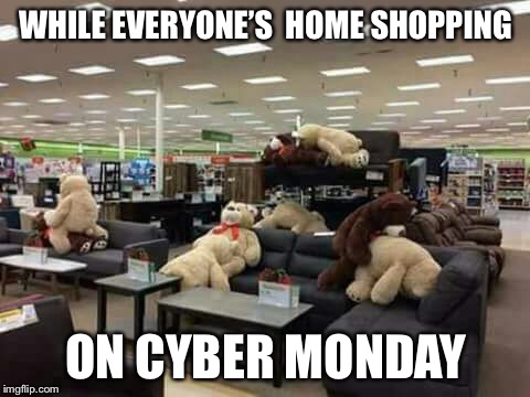 WHILE EVERYONE’S  HOME SHOPPING; ON CYBER MONDAY | image tagged in black friday | made w/ Imgflip meme maker