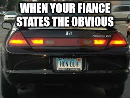WHEN YOUR FIANCE STATES THE OBVIOUS | image tagged in funny license plate | made w/ Imgflip meme maker