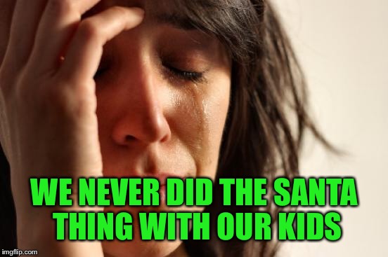First World Problems Meme | WE NEVER DID THE SANTA THING WITH OUR KIDS | image tagged in memes,first world problems | made w/ Imgflip meme maker