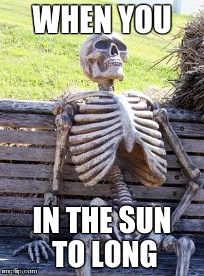 Waiting Skeleton Meme | WHEN YOU; IN THE SUN TO LONG | image tagged in memes,waiting skeleton | made w/ Imgflip meme maker