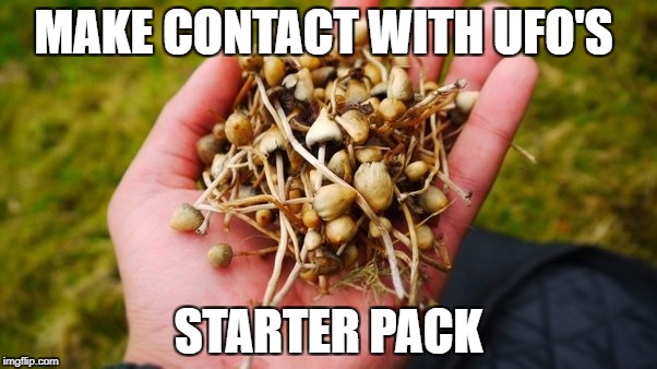 Aliens | MAKE CONTACT WITH UFO'S; STARTER PACK | image tagged in funny memes,magic mushrooms,alien meeting suggestion,shrooms,starter pack | made w/ Imgflip meme maker