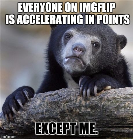 When I say everyone, I DO MEAN EVERYONE.  | EVERYONE ON IMGFLIP IS ACCELERATING IN POINTS; EXCEPT ME. | image tagged in memes,confession bear,imgflip points,imgflip users | made w/ Imgflip meme maker