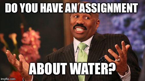 Steve Harvey Meme | DO YOU HAVE AN ASSIGNMENT ABOUT WATER? | image tagged in memes,steve harvey | made w/ Imgflip meme maker