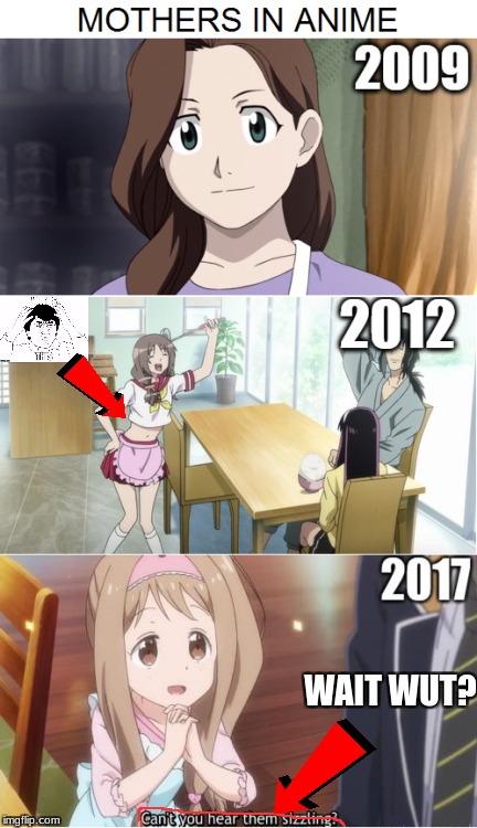 Mothers in anime 2009-2017 | WAIT WUT? | image tagged in anime meme,wut,arrows,meme | made w/ Imgflip meme maker