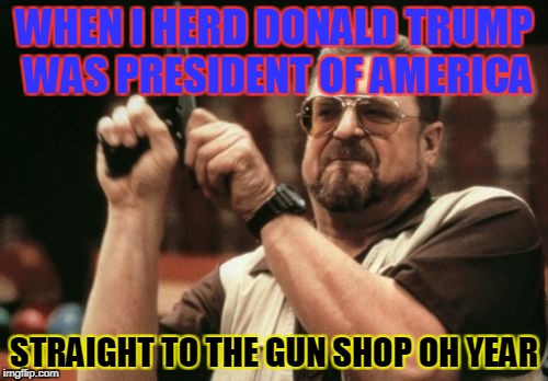 Am I The Only One Around Here | WHEN I HERD DONALD TRUMP WAS PRESIDENT OF AMERICA; STRAIGHT TO THE GUN SHOP OH YEAR | image tagged in memes,am i the only one around here | made w/ Imgflip meme maker