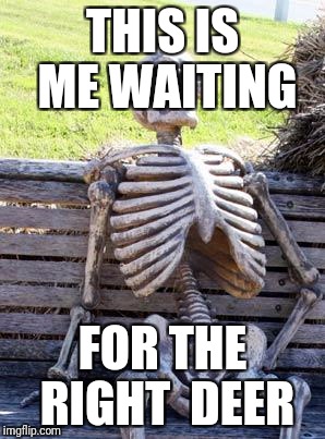 Waiting Skeleton Meme | THIS IS ME WAITING; FOR THE RIGHT  DEER | image tagged in memes,waiting skeleton | made w/ Imgflip meme maker