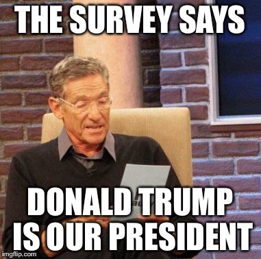Maury Lie Detector Meme | THE SURVEY SAYS; DONALD TRUMP IS OUR PRESIDENT | image tagged in memes,maury lie detector | made w/ Imgflip meme maker