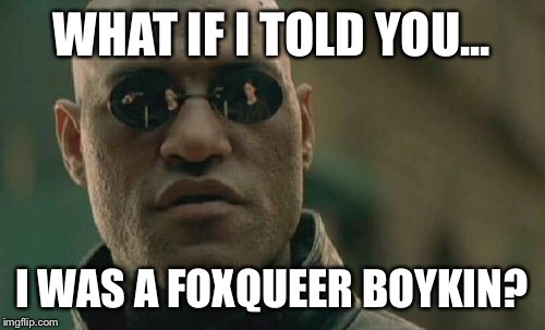 Matrix Morpheus | WHAT IF I TOLD YOU... I WAS A FOXQUEER BOYKIN? | image tagged in memes,matrix morpheus | made w/ Imgflip meme maker