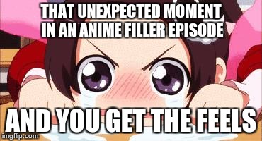 It happens more than it should. | THAT UNEXPECTED MOMENT IN AN ANIME FILLER EPISODE; AND YOU GET THE FEELS | image tagged in the crying anime girl,anime weekend | made w/ Imgflip meme maker