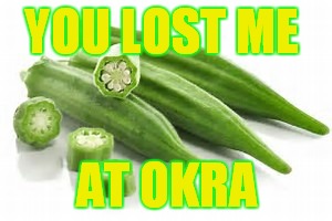 O- ka-HELL NO! | YOU LOST ME; AT OKRA | image tagged in okra,nasty,vegetables | made w/ Imgflip meme maker