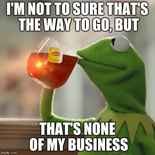 But That's None Of My Business Meme | I'M NOT TO SURE THAT'S THE WAY TO GO, BUT THAT'S NONE OF MY BUSINESS | image tagged in memes,but thats none of my business,kermit the frog | made w/ Imgflip meme maker