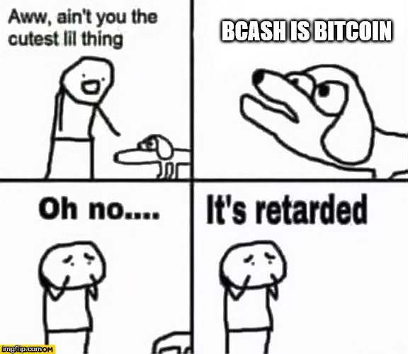 Oh no it's retarded! | BCASH IS BITCOIN | image tagged in oh no it's retarded | made w/ Imgflip meme maker