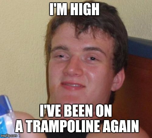 10 Guy Meme | I'M HIGH; I'VE BEEN ON A TRAMPOLINE AGAIN | image tagged in memes,10 guy | made w/ Imgflip meme maker