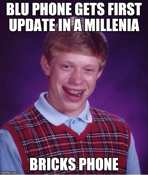 Bad Luck Brian Meme | BLU PHONE GETS FIRST UPDATE IN A MILLENIA; BRICKS PHONE | image tagged in memes,bad luck brian | made w/ Imgflip meme maker