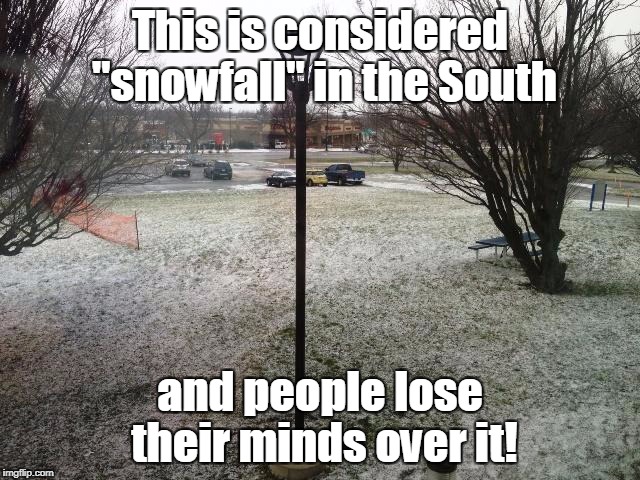 This is considered "snowfall" in the South and people lose their minds over it! | made w/ Imgflip meme maker