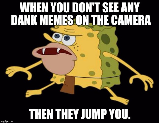 spongegar | WHEN YOU DON'T SEE ANY DANK MEMES ON THE CAMERA; THEN THEY JUMP YOU. | image tagged in spongegar | made w/ Imgflip meme maker