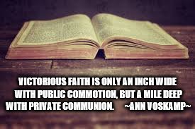 Communion | VICTORIOUS FAITH IS ONLY AN INCH WIDE WITH PUBLIC COMMOTION, BUT A MILE DEEP WITH PRIVATE COMMUNION. 




~ANN VOSKAMP~ | image tagged in communion | made w/ Imgflip meme maker