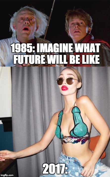 1985: IMAGINE WHAT FUTURE WILL BE LIKE; 2017: | image tagged in back to the future | made w/ Imgflip meme maker