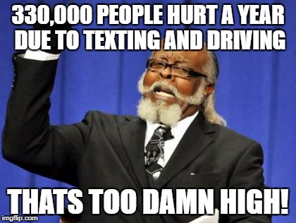 Too Damn High | 330,000 PEOPLE HURT A YEAR DUE TO TEXTING AND DRIVING; THATS TOO DAMN HIGH! | image tagged in memes,too damn high | made w/ Imgflip meme maker