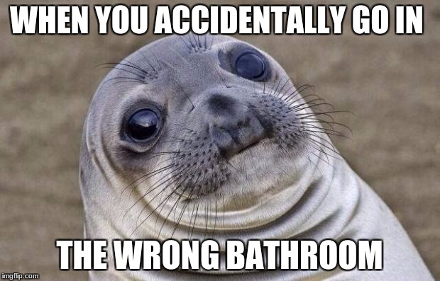 Awkward Moment Sealion | WHEN YOU ACCIDENTALLY GO IN; THE WRONG BATHROOM | image tagged in memes,awkward moment sealion | made w/ Imgflip meme maker