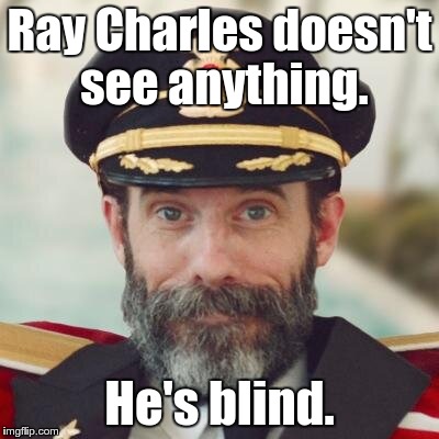 Captain Obvious | Ray Charles doesn't see anything. He's blind. | image tagged in captain obvious | made w/ Imgflip meme maker