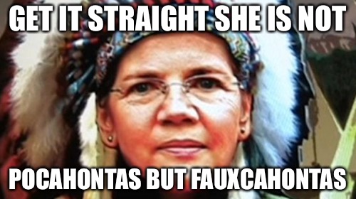 Fauxcahontas | GET IT STRAIGHT SHE IS NOT; POCAHONTAS BUT FAUXCAHONTAS | image tagged in pocahontas,faux news,fake people,fake,identity crisis | made w/ Imgflip meme maker
