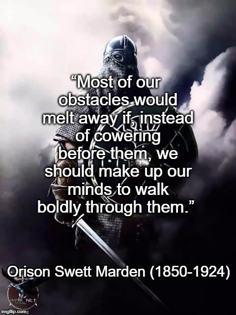 Viking Warrior | “Most of our obstacles would melt away if, instead of cowering before them, we should make up our minds to walk boldly through them.”; Orison Swett Marden (1850-1924) | image tagged in viking warrior | made w/ Imgflip meme maker