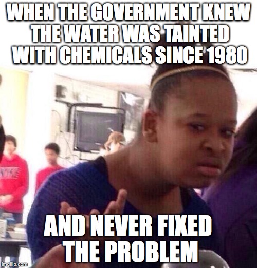 Black Girl Wat Meme | WHEN THE GOVERNMENT KNEW THE WATER WAS TAINTED WITH CHEMICALS SINCE 1980; AND NEVER FIXED THE PROBLEM | image tagged in memes,black girl wat | made w/ Imgflip meme maker