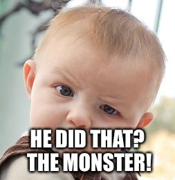 Skeptical Baby Meme | HE DID THAT? THE MONSTER! | image tagged in memes,skeptical baby | made w/ Imgflip meme maker