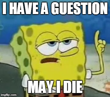 I'll Have You Know Spongebob Meme | I HAVE A GUESTION; MAY I DIE | image tagged in memes,ill have you know spongebob | made w/ Imgflip meme maker